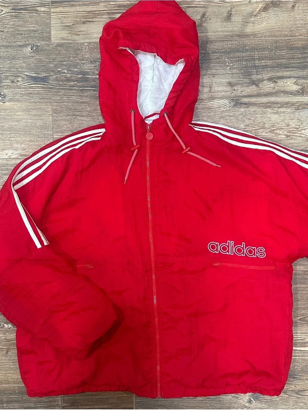 Vintage 90s Addidas Men’s Puffy Windbreaker Hooded XL Trefoil 3 stripe